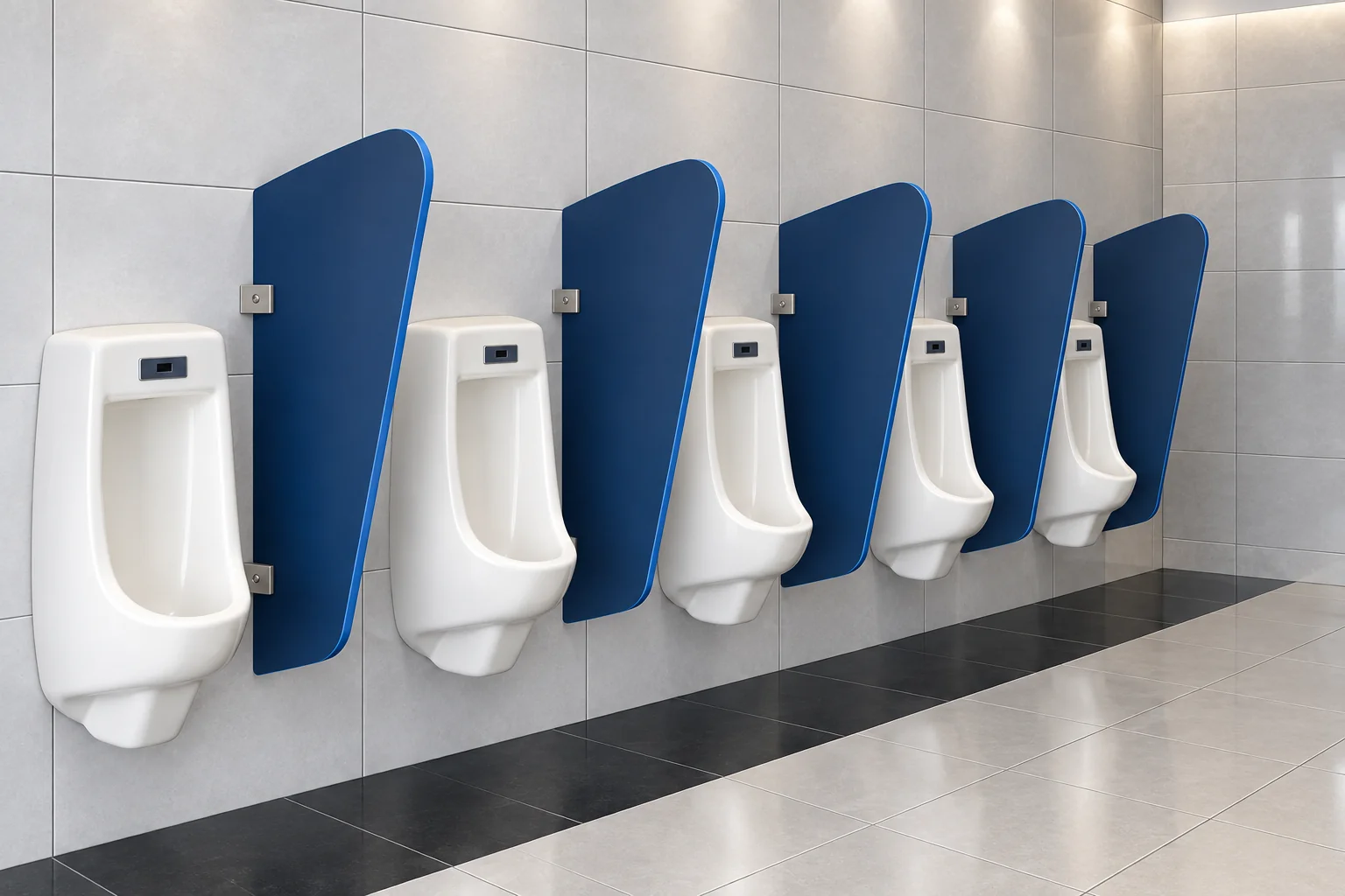Modesty Panels concept visual: wall-mounted privacy panels between urinals