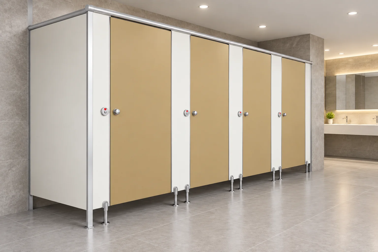 Nova concept visual: light cubicle panels with slim aluminium profiles and door fittings